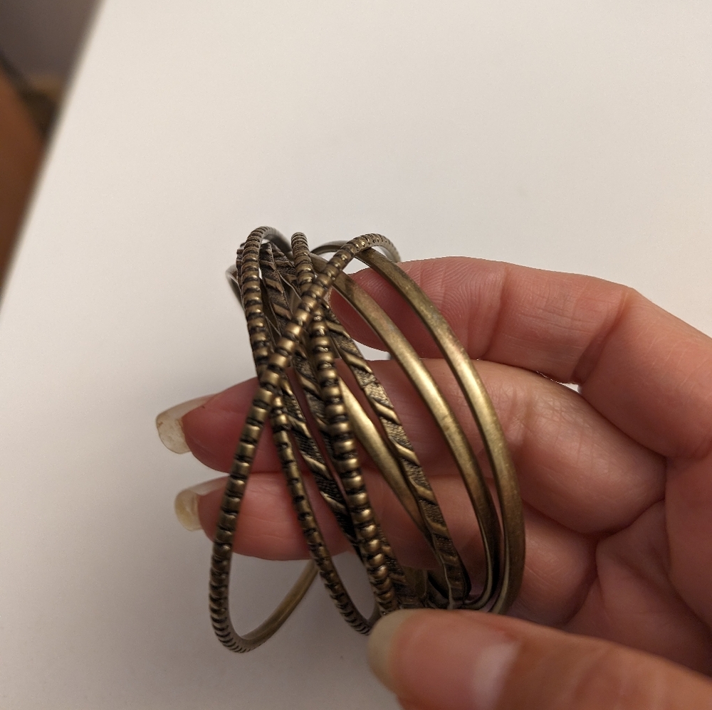 9 Bangle Bracelet Interlocking Stack - 3 Solid, 3… - image 4